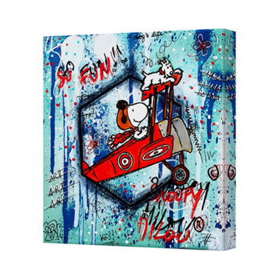 Contemporary Graffiti Canvas Art Print Dog In Red Wagon