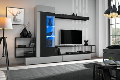 Contemporary Grey & Black Entertainment Unit 200cm - LED Display for ...