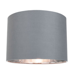 Contemporary Grey Cotton 12 Table/Pendant Lamp Shade with Shiny Silver Inner