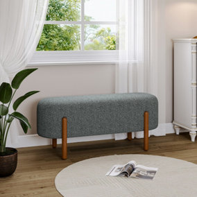 Contemporary Grey Fabric Upholstered Hallway Bench Bed End Bench with Wood Legs