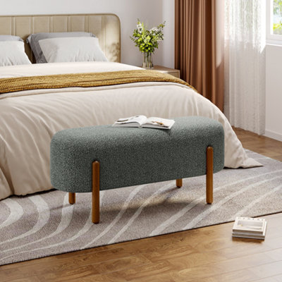 Contemporary Grey Fabric Upholstered Hallway Bench Bed End Bench with Wood Legs