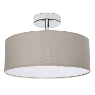 Contemporary Grey Linen Fabric Semi Flush Ceiling Light Fixture with Diffuser