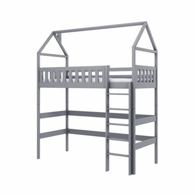 Contemporary Grey Otylia Loft Bed with Safety Guard Rails and Bonnell Mattress - Safe & Efficient (H2270mm W1980mm D970mm)