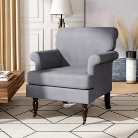 Contemporary Grey Velvet Upholstered Recliner Chair Armchair with Wood Legs and Front Casters