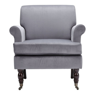 Contemporary Grey Velvet Upholstered Recliner Chair Armchair with Wood Legs and Front Casters