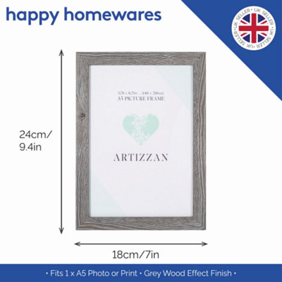 Contemporary Grey Veneer Wood Effect A5 Rectangular Frame for Wall or Table