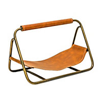 Contemporary Hanging Leather Kindling Holder - Iron - L18 x W29.5 x H20 cm - Antique Brass