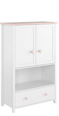 Contemporary Luna Sideboard Cabinet in White Matt and Pink with Shelves and Drawer - H1310mm W850mm D420mm