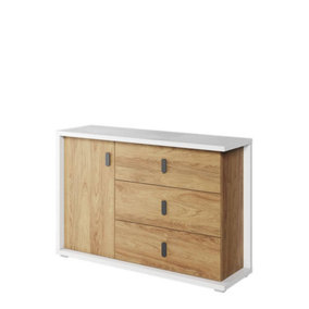 Contemporary Massi Sideboard Cabinet in Natural Hickory & Alpine White - 1350mm x 900mm x 410mm, Versatile Storage