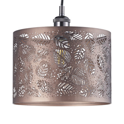 Contemporary Matt Bronze Metal Pendant Light Shade with Fern Leaf Decoration