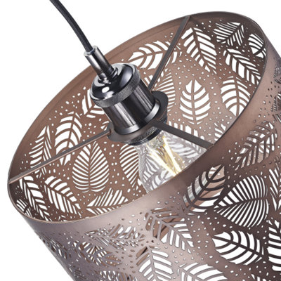 Contemporary Matt Bronze Metal Pendant Light Shade with Fern Leaf Decoration