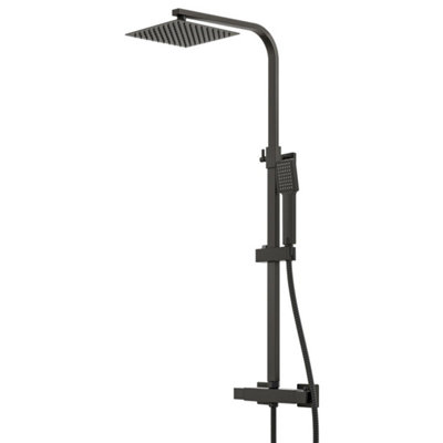 Contemporary Matte Black Square Thermostatic Shower Mixer Set with ...