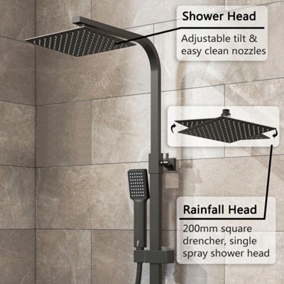 Contemporary Matte Black Square Thermostatic Shower Mixer Set with ...