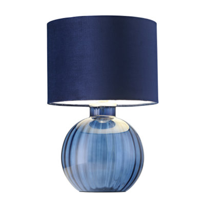 Contemporary Midnight Blue Ribbed Glass Table Lamp with Navy Blue ...