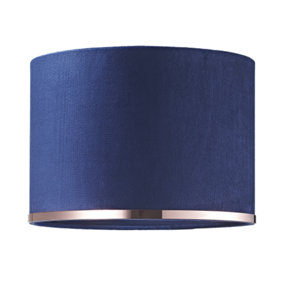 Contemporary Midnight Navy Blue Soft Velvet 10 Lamp Shade with Copper Ring