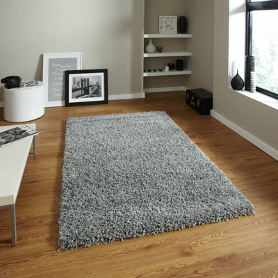 Contemporary Modern Grey Solid Plain Shaggy Rug-240cm X 340cm