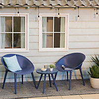 Contemporary Moon Garden Furniture Patio Bistro Set - 2 Chairs & Coffee Table in Blue
