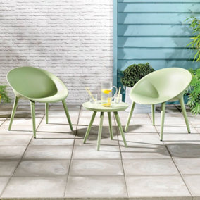 Contemporary Moon Garden Furniture Patio Bistro Set - 2 Chairs & Coffee Table in Green