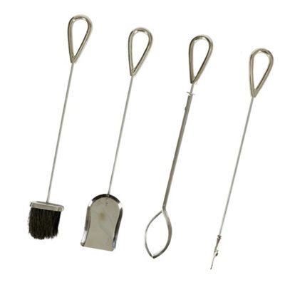 Contemporary Nickel 4pc Freestanding Fireside Companion Set with Fire Screen Guard - 3