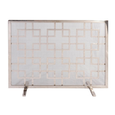 Contemporary Nickel 4pc Freestanding Fireside Companion Set with Fire Screen Guard - 5