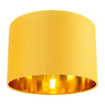 Contemporary Ochre Cotton 12 Table/Pendant Lamp Shade with Shiny Gold