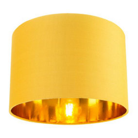Contemporary Ochre Cotton 12 Table/Pendant Lamp Shade with Shiny Gold Inner