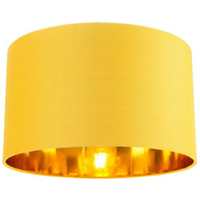 Contemporary Ochre Cotton 14" Table/Pendant Lamp Shade with Shiny Gold Inner