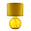 Contemporary Ochre Ribbed Glass Table Lamp with Soft Velvet Mustard Shade