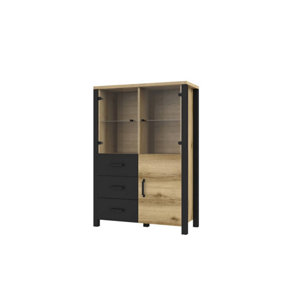 Contemporary Olin 44 Display Cabinet in Oak Grandson with Black Matt - Elegant W101cm H146cm D43cm