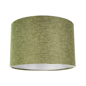 Contemporary Olive Green Plain Linen Fabric 10 Drum Lamp Shade 60w Maximum