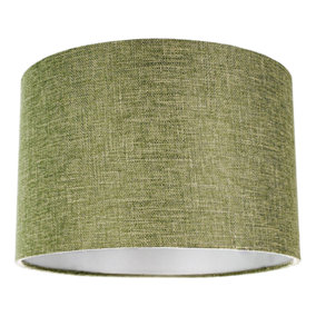 Contemporary Olive Green Plain Linen Fabric 14 Drum Lamp Shade 60w Maximum
