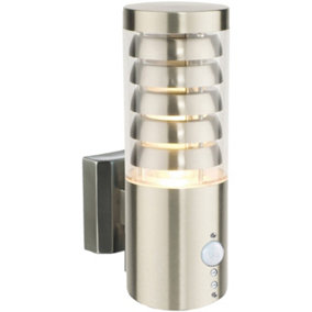 Contemporary Outdoor Wall Light with PIR - 9.2W Warm White LED - Brushed Steel