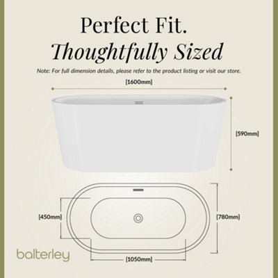 Contemporary Oval Freestanding Bath from Balterley - 1600mm x 750mm - 4