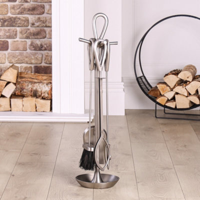 Contemporary Pewter Antique Fireplace 4pc Fireside Companion Set - 75cm High