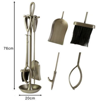 Contemporary Pewter Antique Fireplace 4pc Fireside Companion Set - 75cm High