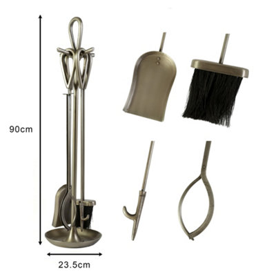 Contemporary Pewter Antique Fireplace 4pc Fireside Companion Set - 90cm High
