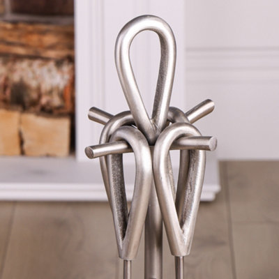 Contemporary Pewter Antique Fireplace 4pc Fireside Companion Set - 90cm High - 5