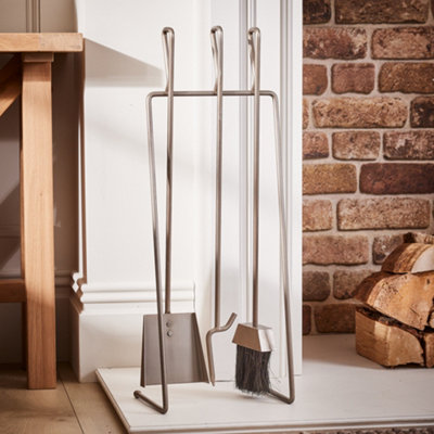 Contemporary Pewter Antique Freestanding 3 Tools Fireside Companion Set with Coal Bucket and Matches Canister - 3