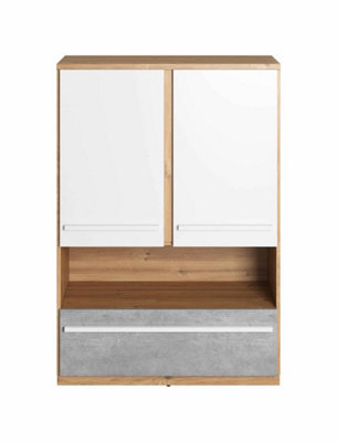 Contemporary Philosophy Sideboard Cabinet in Grey, White & Oak (H)1310mm (W)900mm (D)410mm - Sleek Storage Solution