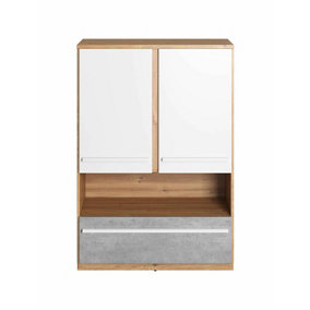 Contemporary Philosophy Sideboard Cabinet in Grey, White & Oak (H)1310mm (W)900mm (D)410mm - Sleek Storage Solution