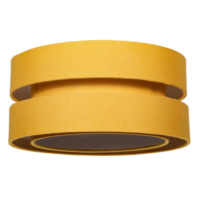 Contemporary Quality Ochre Linen Fabric Triple Tier Ceiling Pendant Light Shade