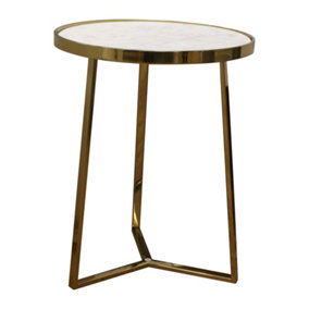 Contemporary Round 3 Leg Coffee Table with Marble Top, 400mm x 510mm - Brass/Marble - Balterley
