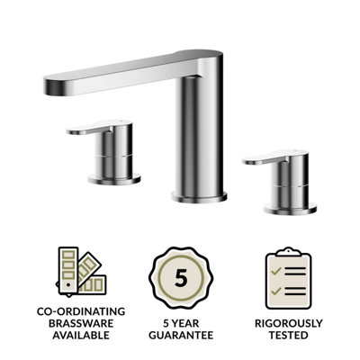 Contemporary Round Deck 3 Mounted Tap Hole Bath Filler Tap - Chrome - 3