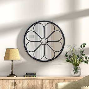 Contemporary Round Floral Accent Framed Mirror 500mm Dia