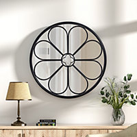 Contemporary Round Floral Accent Framed Mirror 60cm Dia