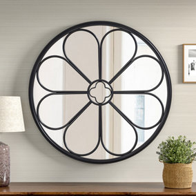 Contemporary Round Floral Accent Framed Mirror 70cm Dia