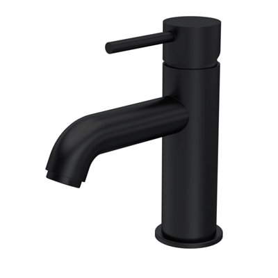 Contemporary Round Mono Basin Mixer Tap & Push Button Waste - Matt Black - Balterley