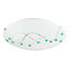 Contemporary Round Opal Glass Ceiling Light with Green and Clear Crystal Buttons