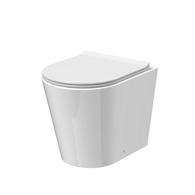 Contemporary Round Rimless Back to Wall Toilet Pan with Soft Close Sandwich Seat