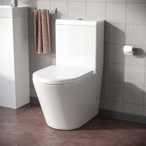 Contemporary Round Rimless Close Coupled Toilet With Soft Close Seat